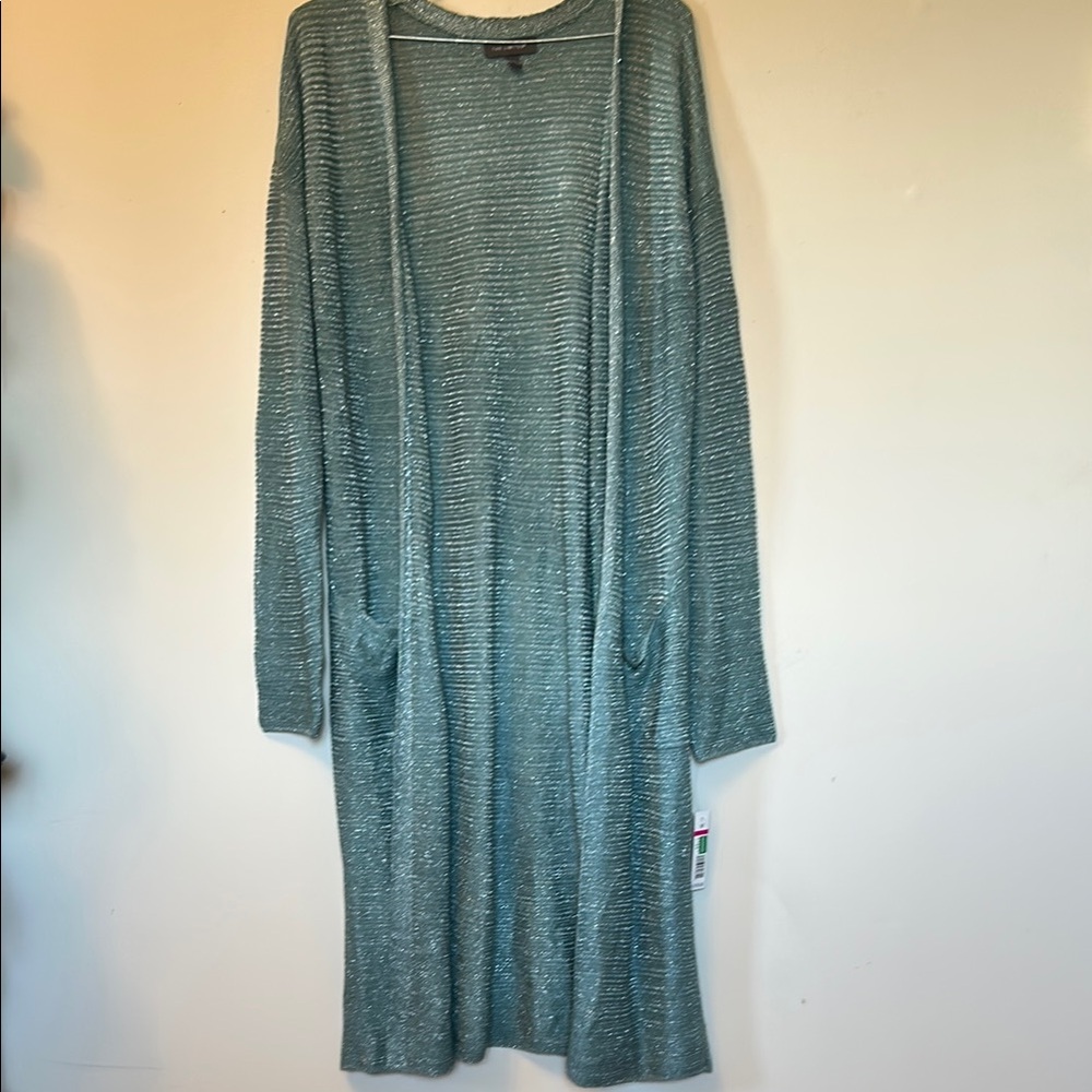 The Limited turquoise/sparkle knit sweater open front mid calf length NWT size M